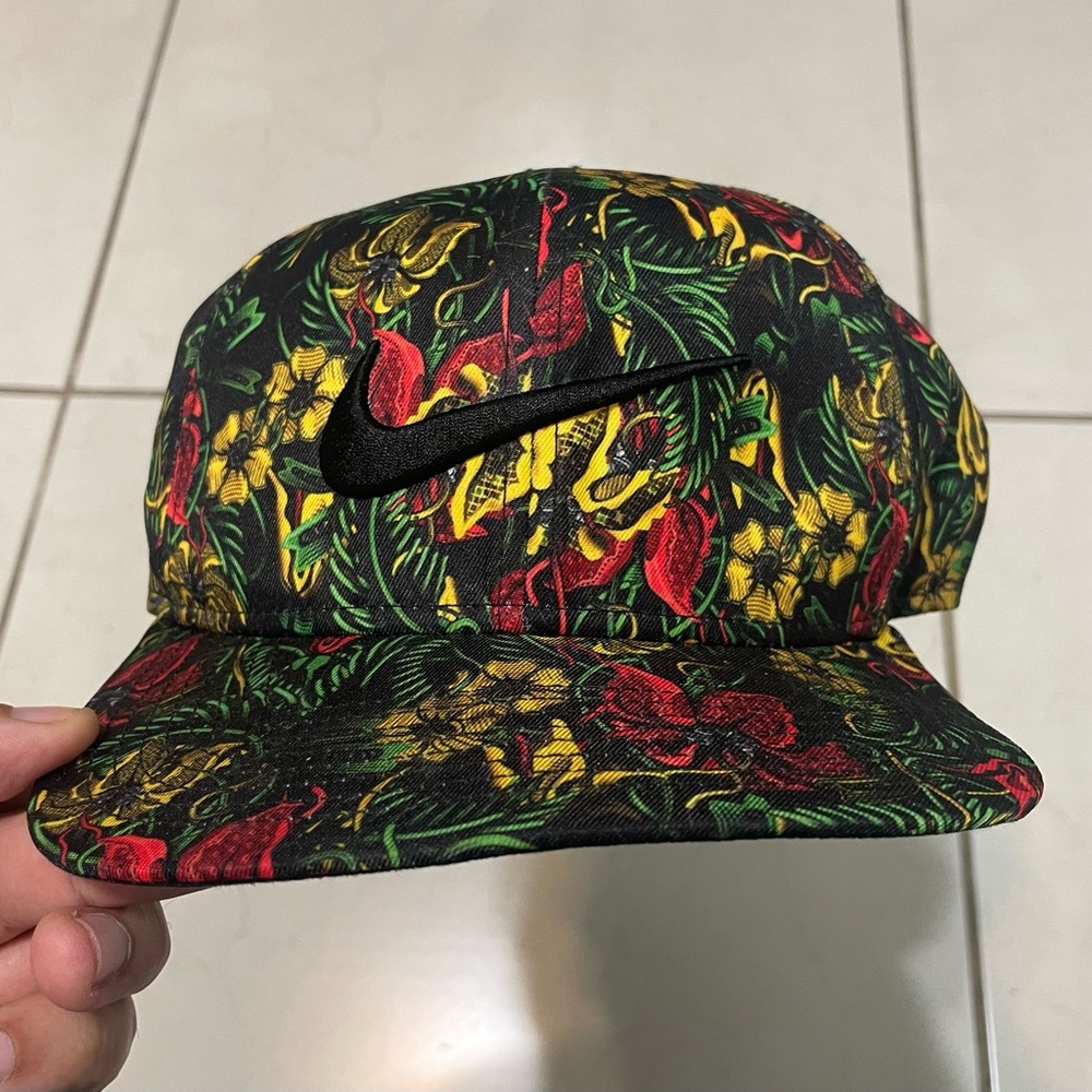 Nike Pro Floral Tropical Snapback Hat Black Jungle Print Cap Y2k
